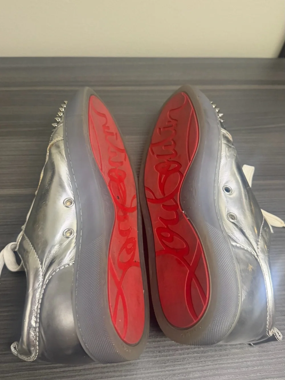 Christian Louboutin Silver Metallic Spiked Sneakers